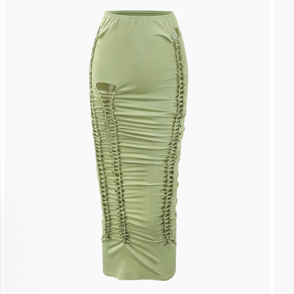 Braided cut out green skirt